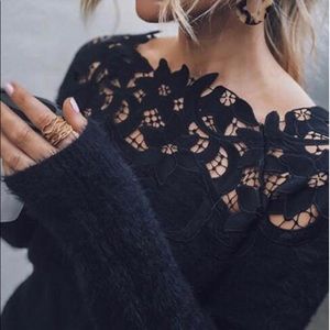Vici Sincerely Yours Black Sweater with Lace Detail